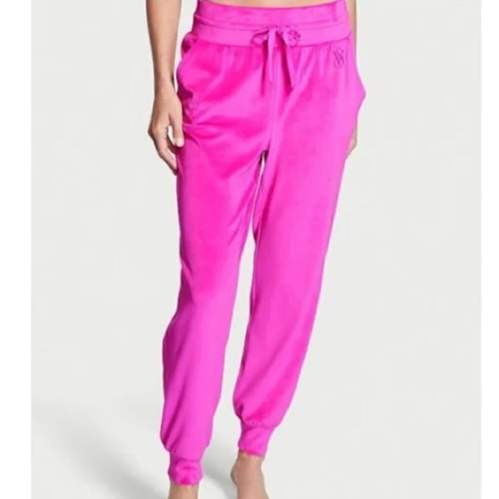 Victoria’s Secret Supersoft Cozy Velour Track Joggers Hot Pink